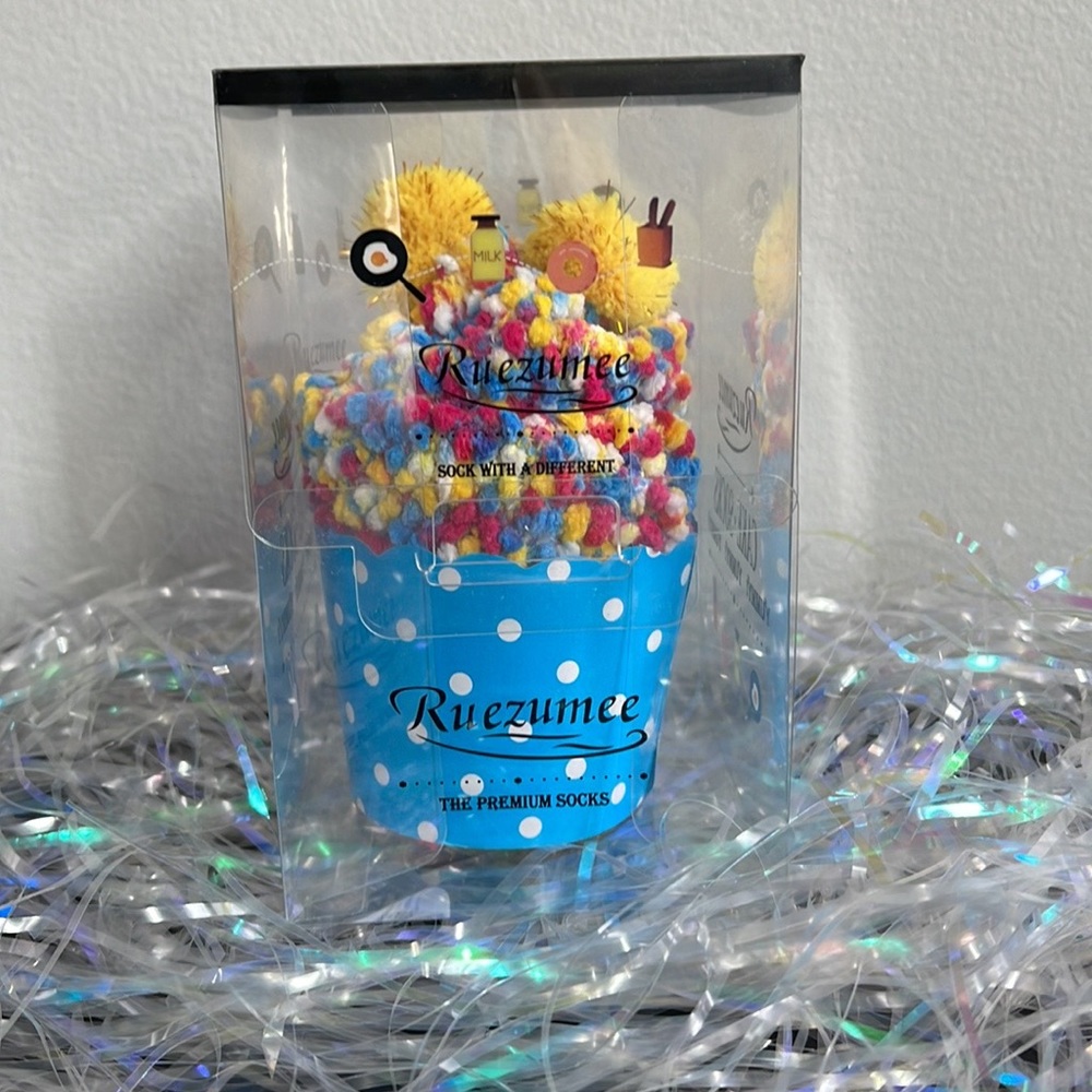 Confetti Cupcake Socks with Pom Poms in Box
